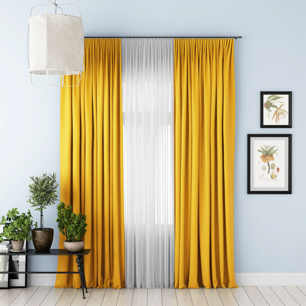 Set draperie blackout galben + perdea voal alb