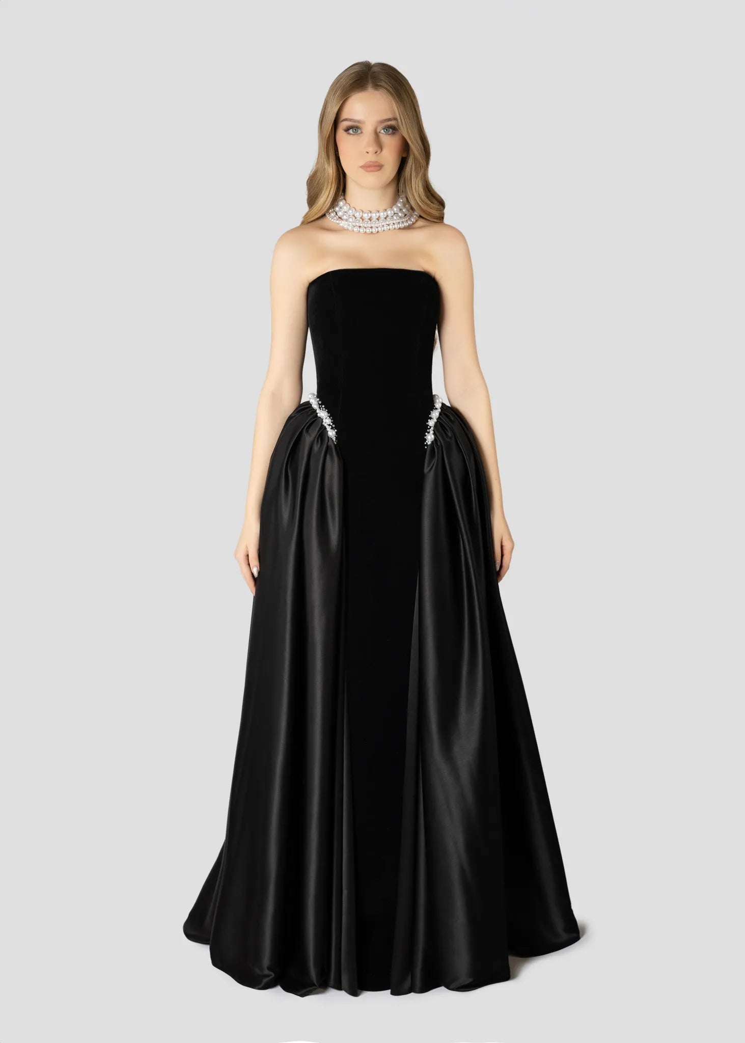 Anastassia Dress, Black Velvet and Pearls, Limited Edition