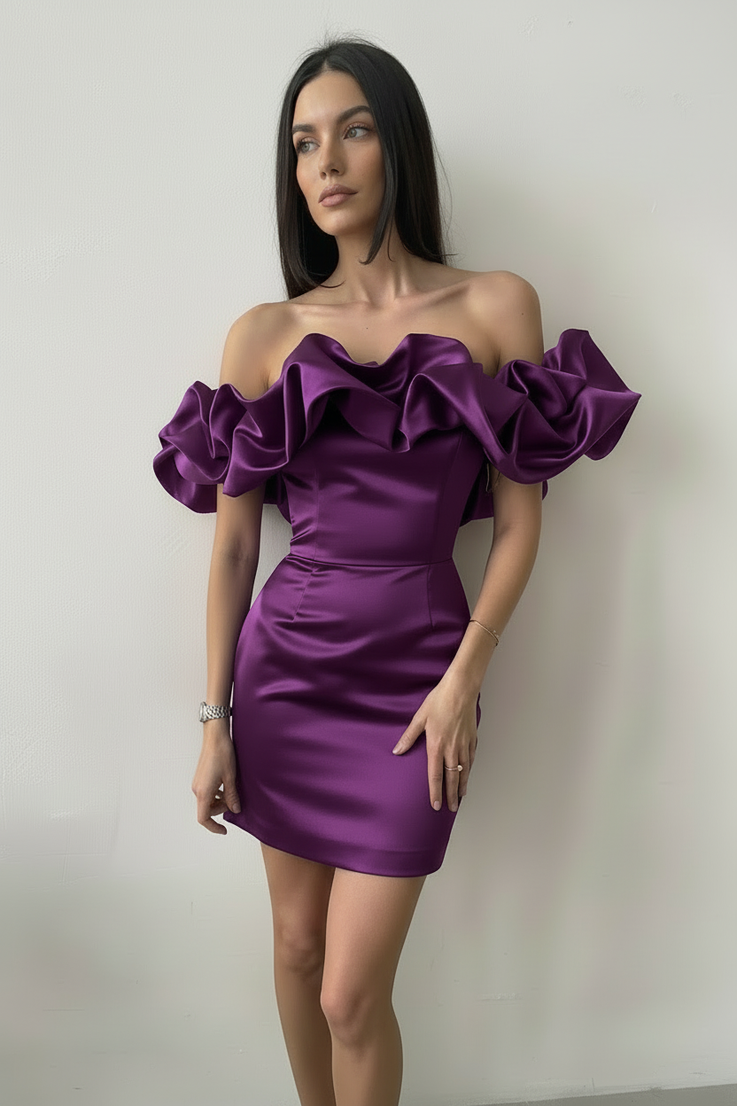 Rochie Mystic, Satin Cotton Fabric, Event Ruffles Dress