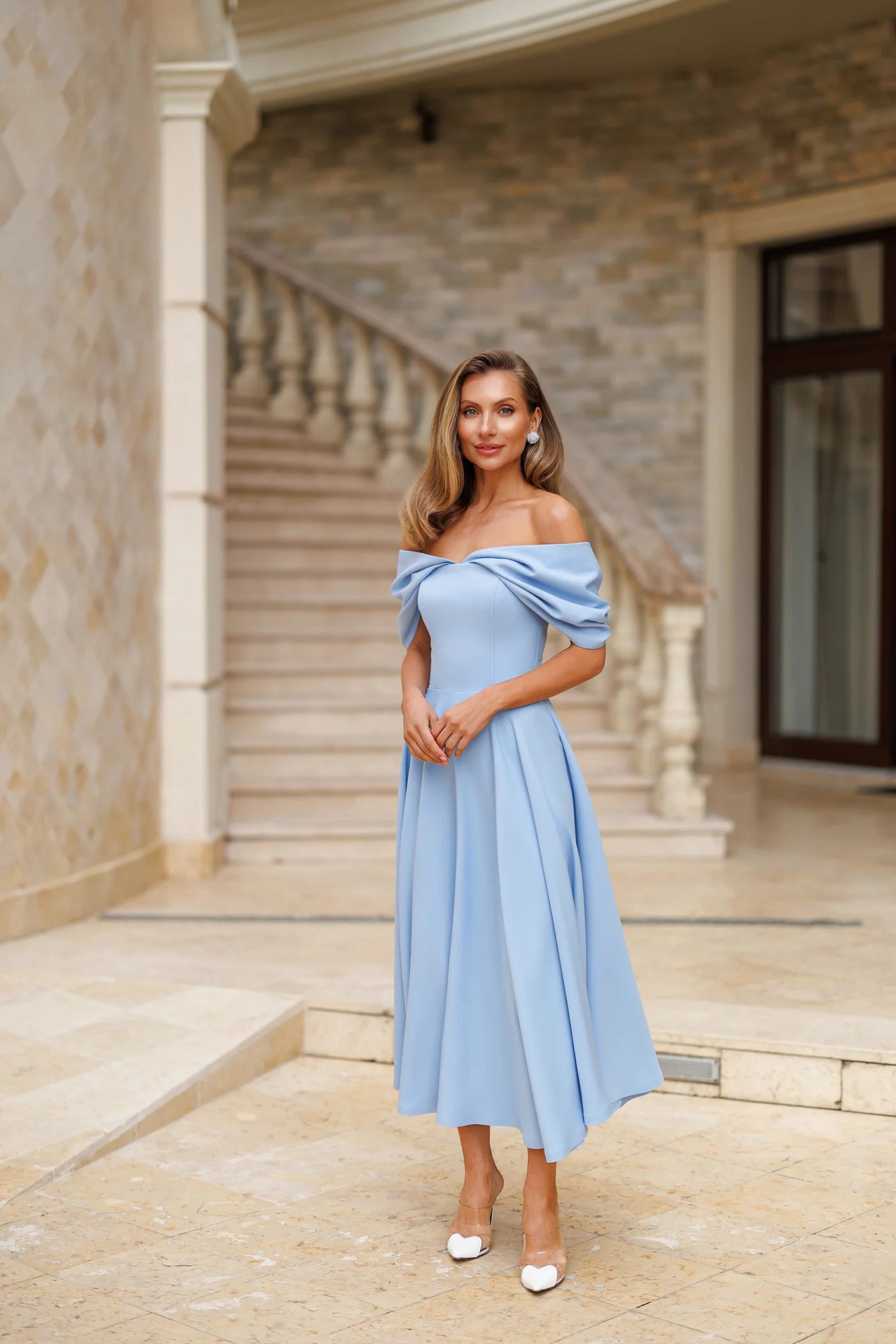 Rochie Aurora, Cu umeri bufanti, Barbie Fabric,