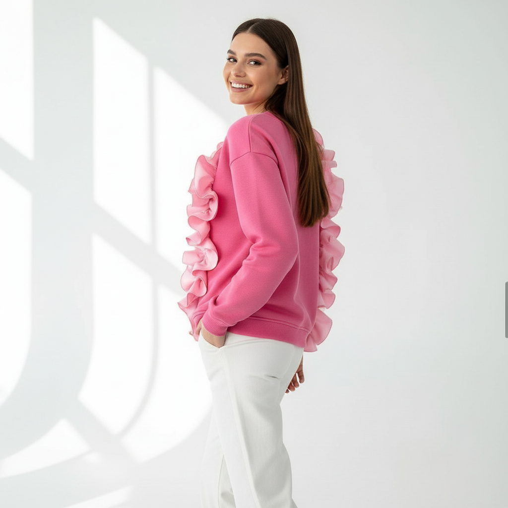 Ruffle Love Pink – bluza damă cu volane | ETHERA