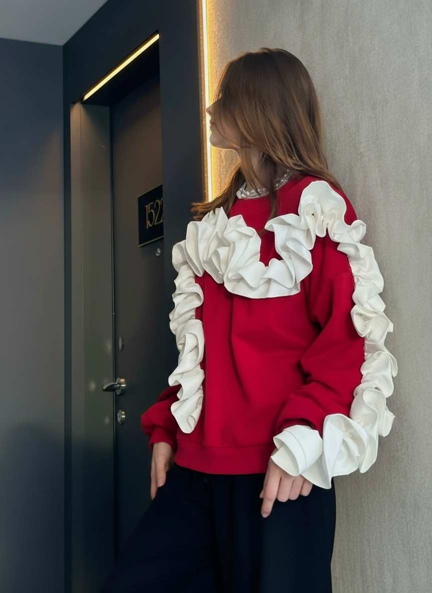 Ruffle Love Red– bluza damă cu volane | ETHERA