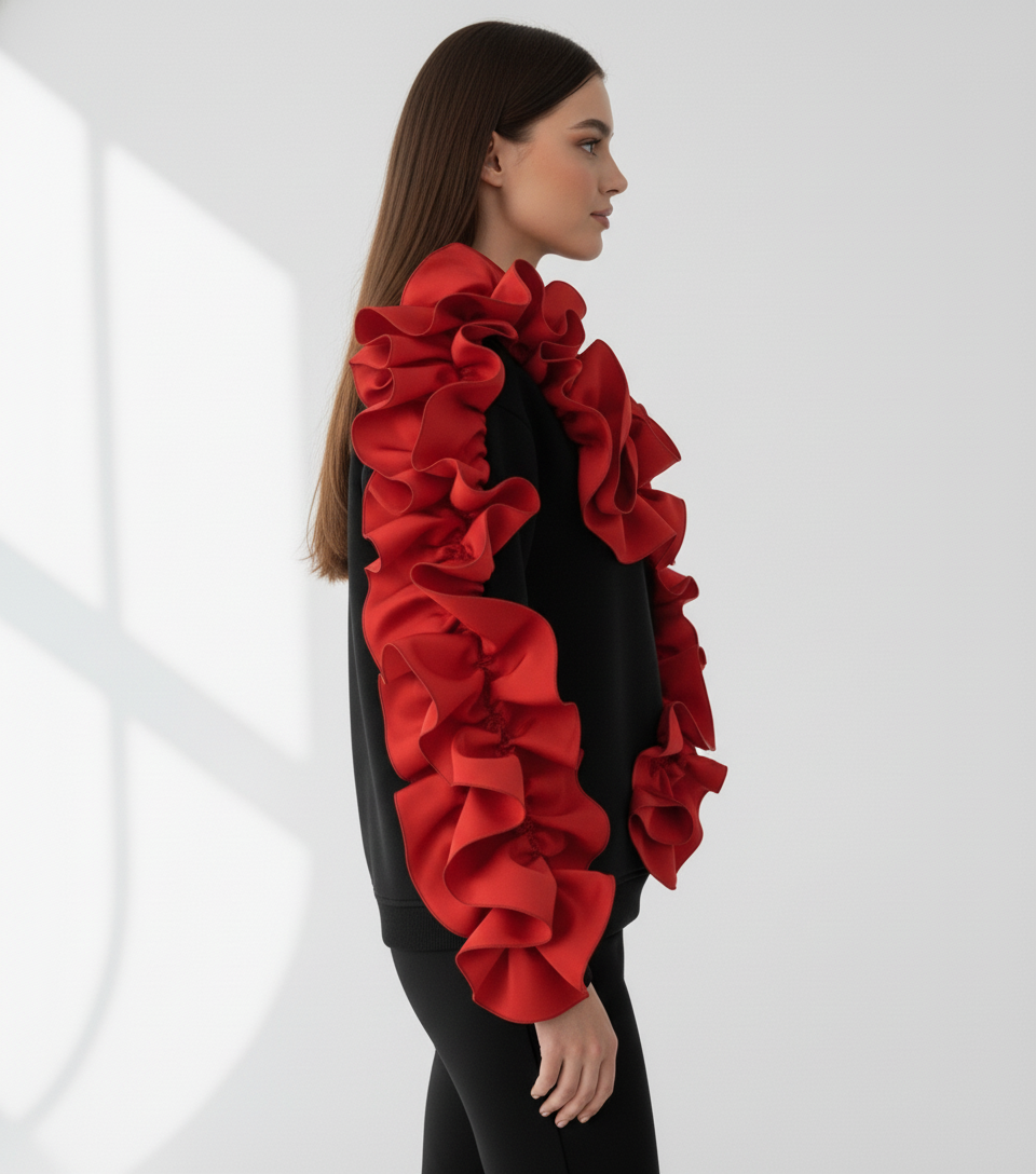 Ruffle Love Black – bluza damă cu volane | ETHERA