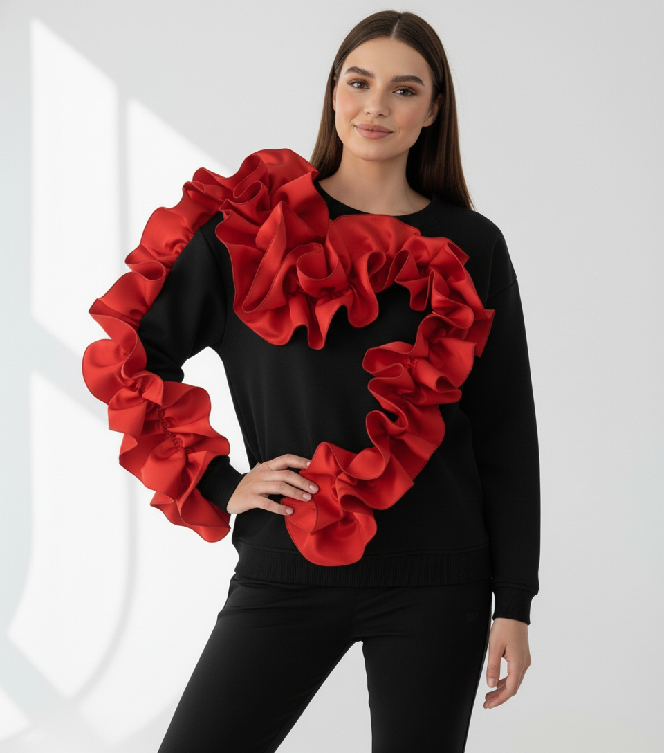 Ruffle Love Black – bluza damă cu volane | ETHERA