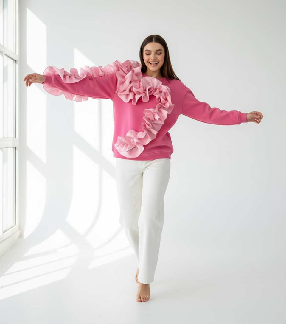 Ruffle Love Pink – bluza damă cu volane | ETHERA
