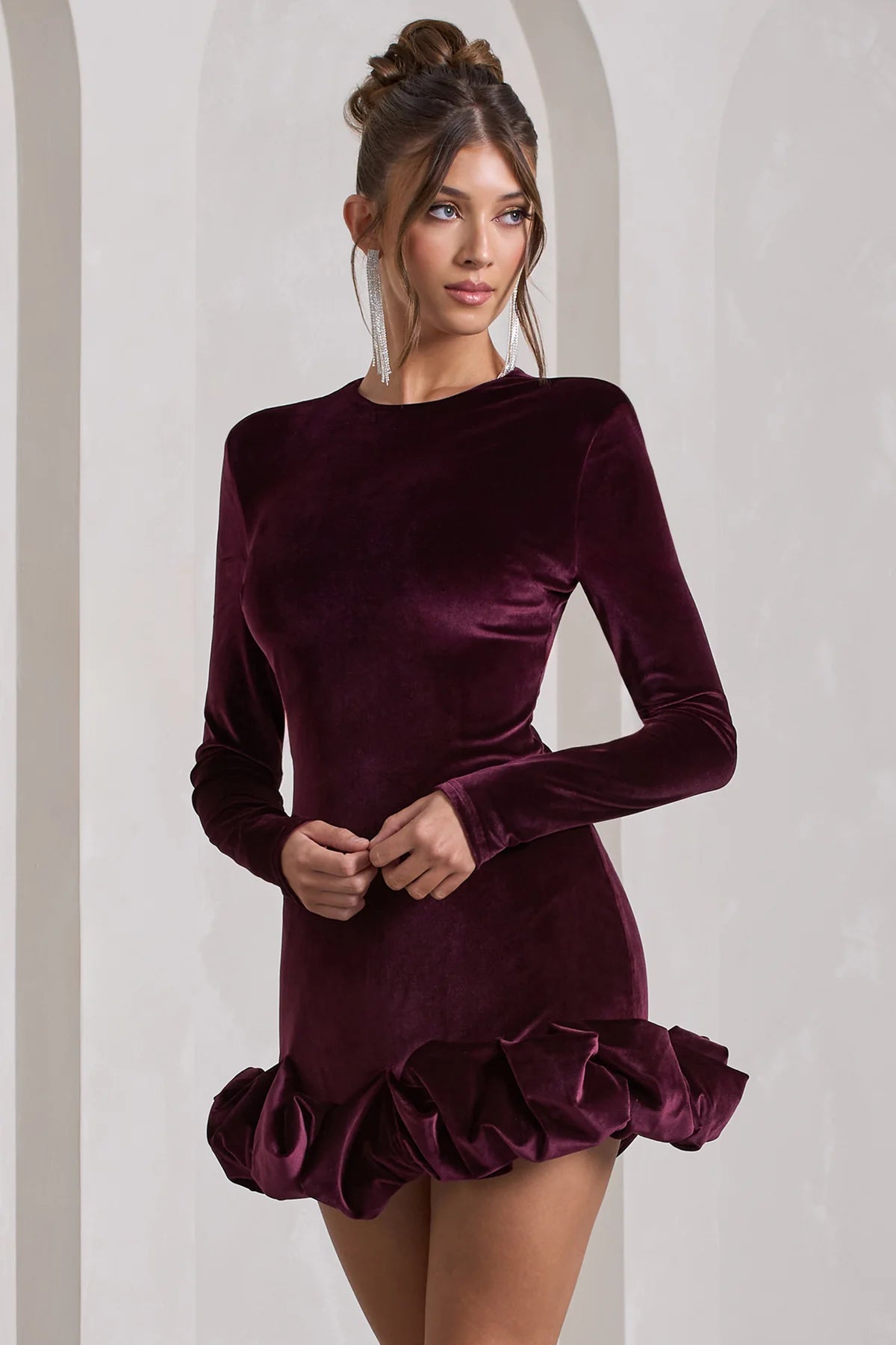 Rochie Livia Velvet, Flared Mini, Burgundy