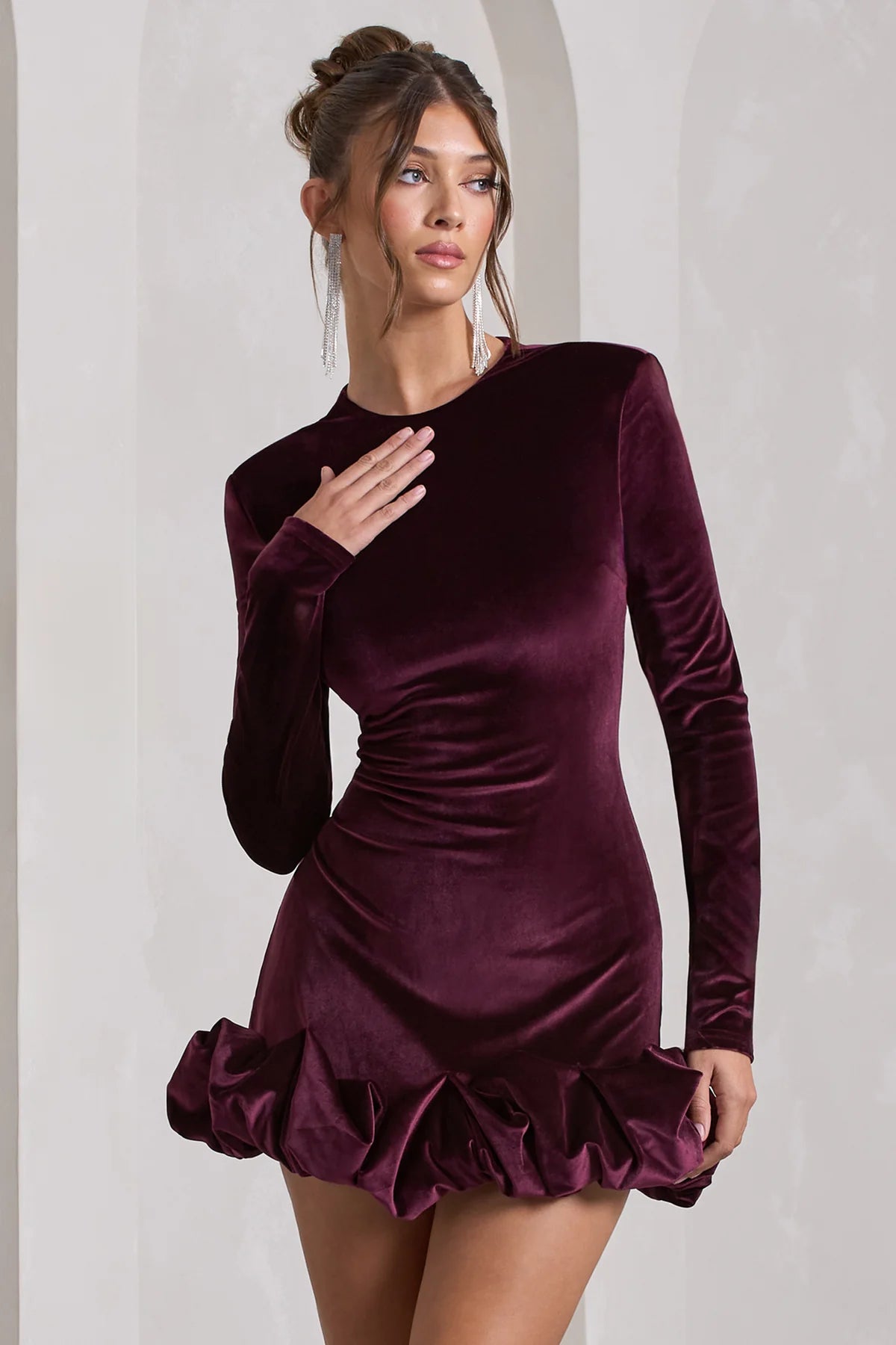 Rochie Livia Velvet, Flared Mini, Burgundy