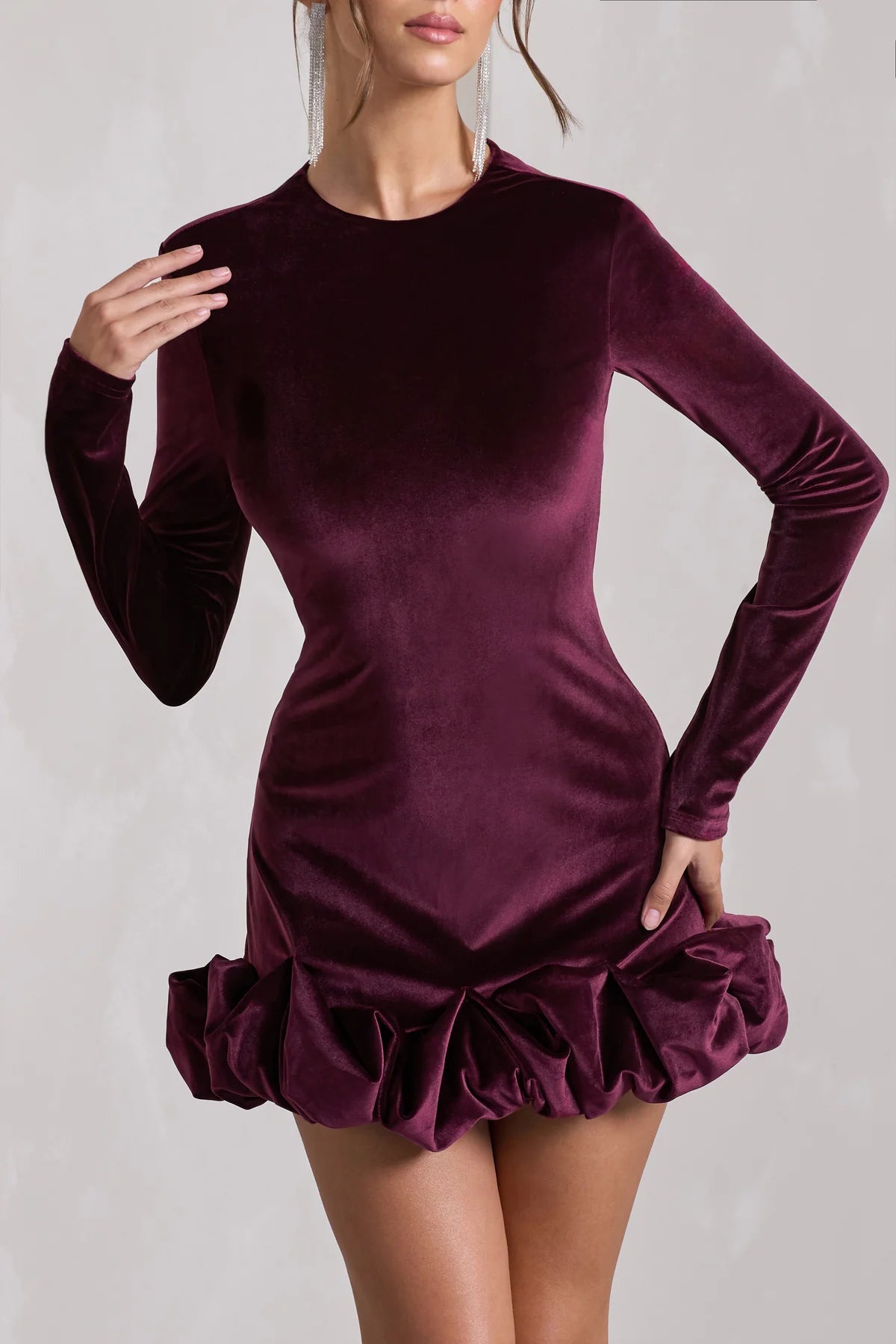 Rochie Livia Velvet, Flared Mini, Burgundy