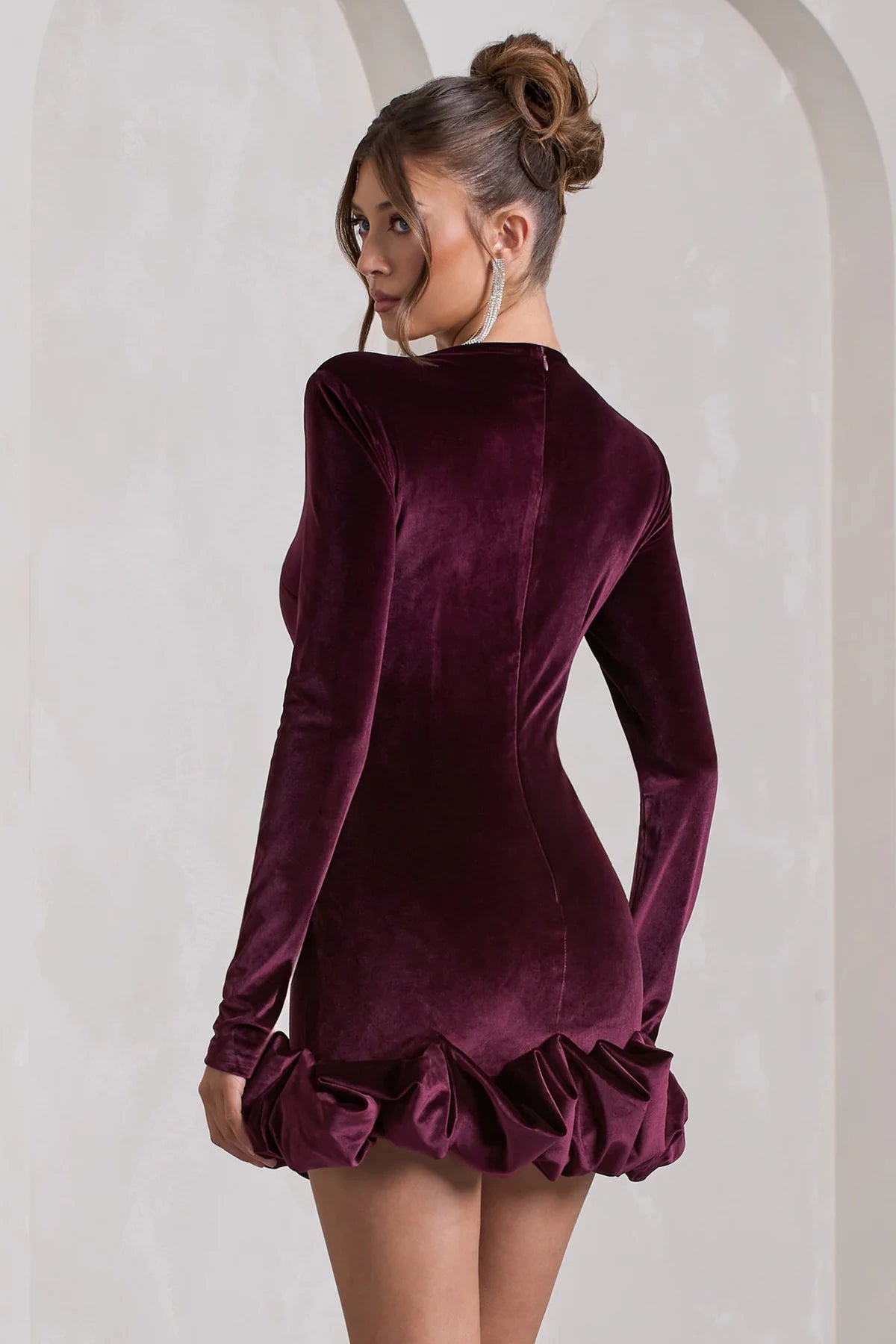 Rochie Livia Velvet, Flared Mini, Burgundy