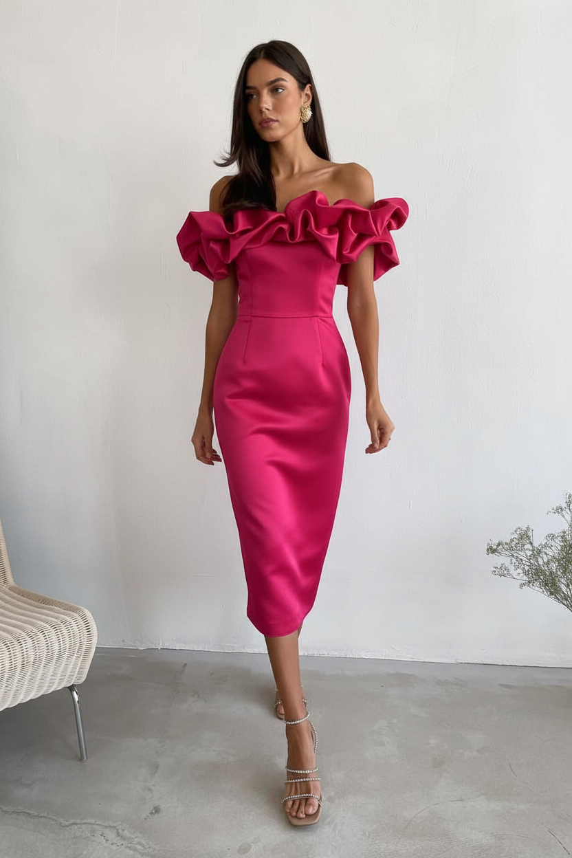 Rochie Mystic, Long Variant, Satin Cotton Fabric, Event Ruffles Dress