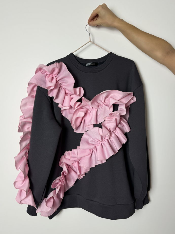 Ruffle Love Grey – bluza damă cu volane | ETHERA