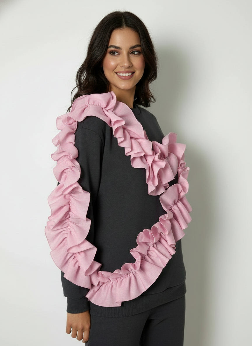 Ruffle Love Grey – bluza damă cu volane | ETHERA