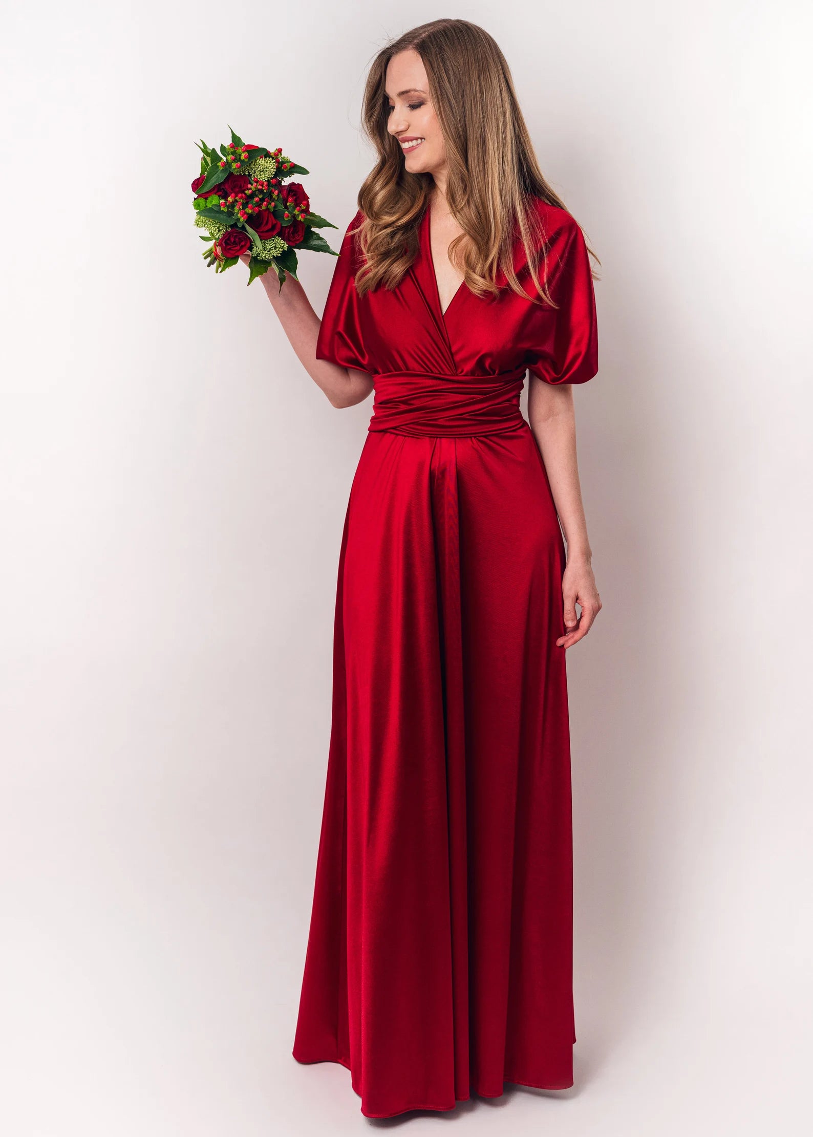 Rochie Lunga din Satin, Domnisoare de Onoare, Rosu