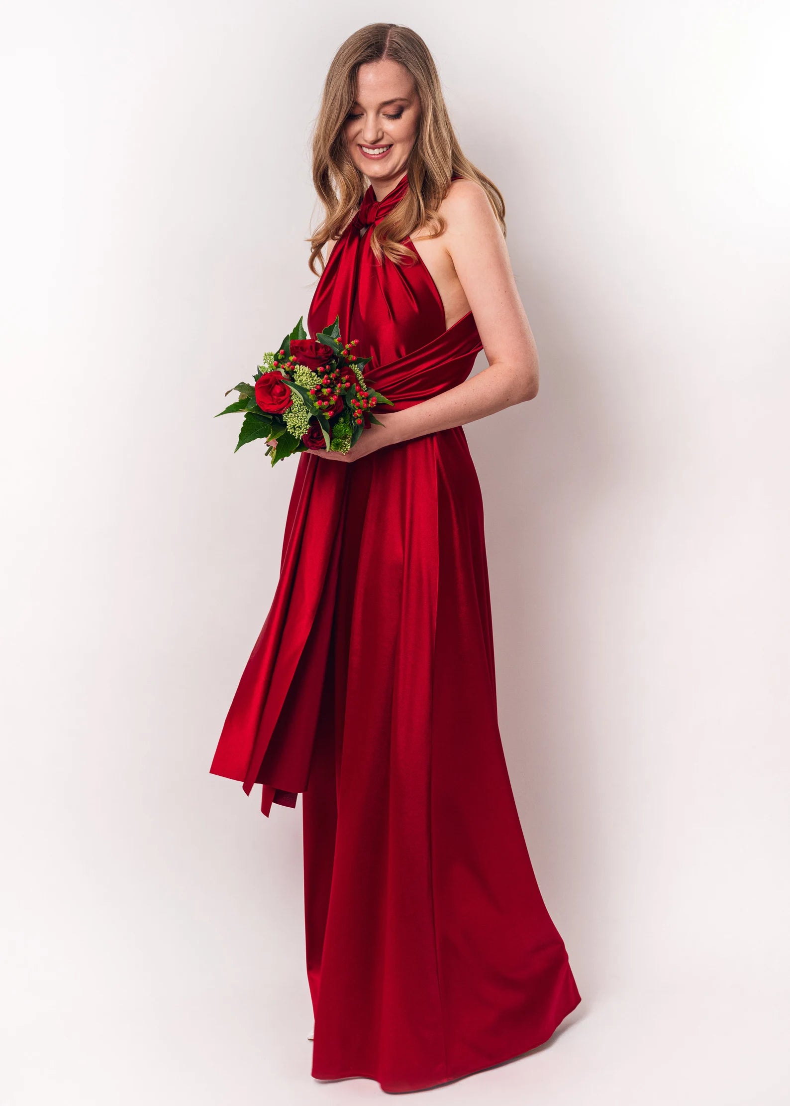 Rochie Lunga din Satin, Domnisoare de Onoare, Rosu