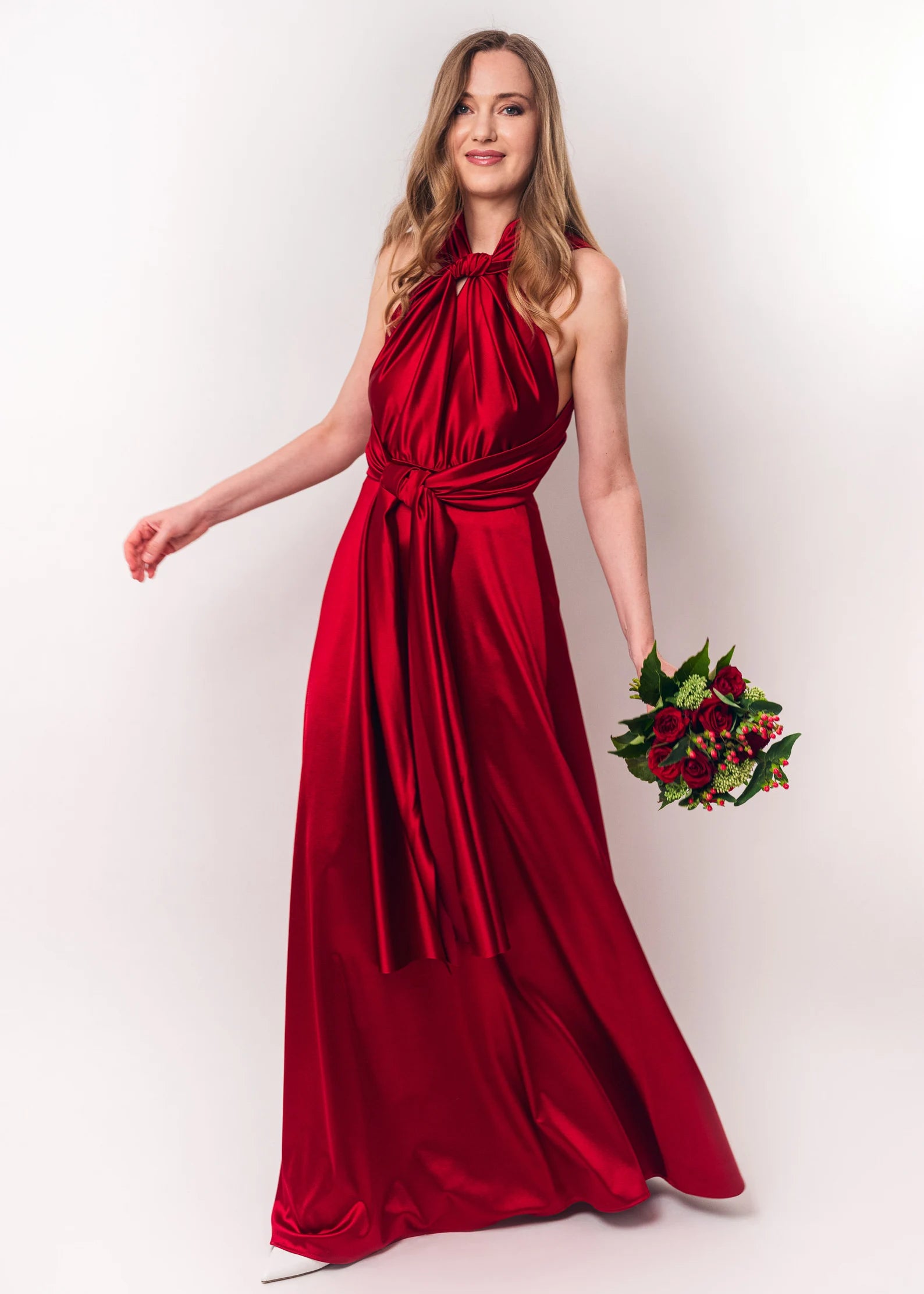 Rochie Lunga din Satin, Domnisoare de Onoare, Rosu
