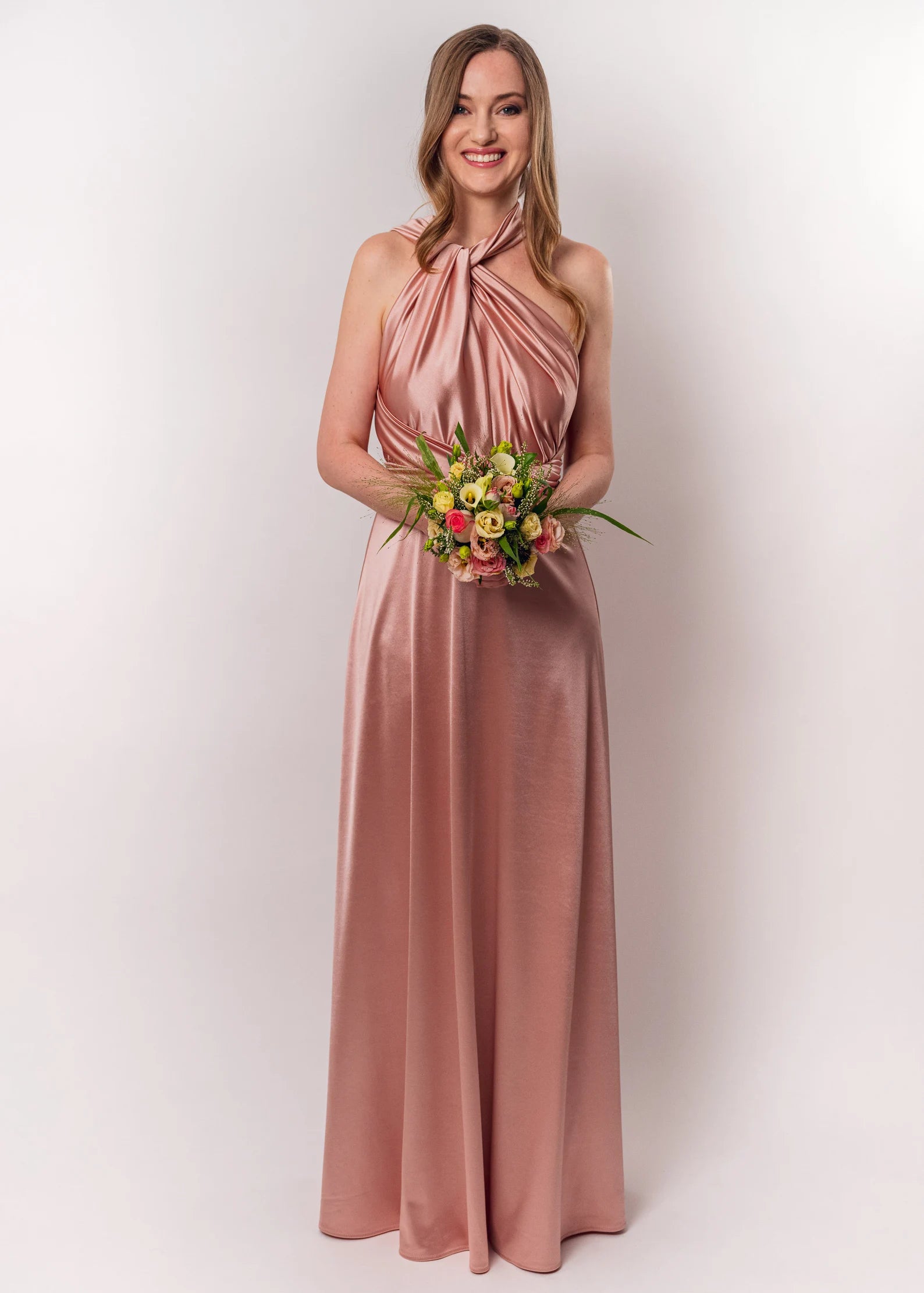 Rochie Lunga din Satin, Domnisoare de Onoare, Roz Prafuit