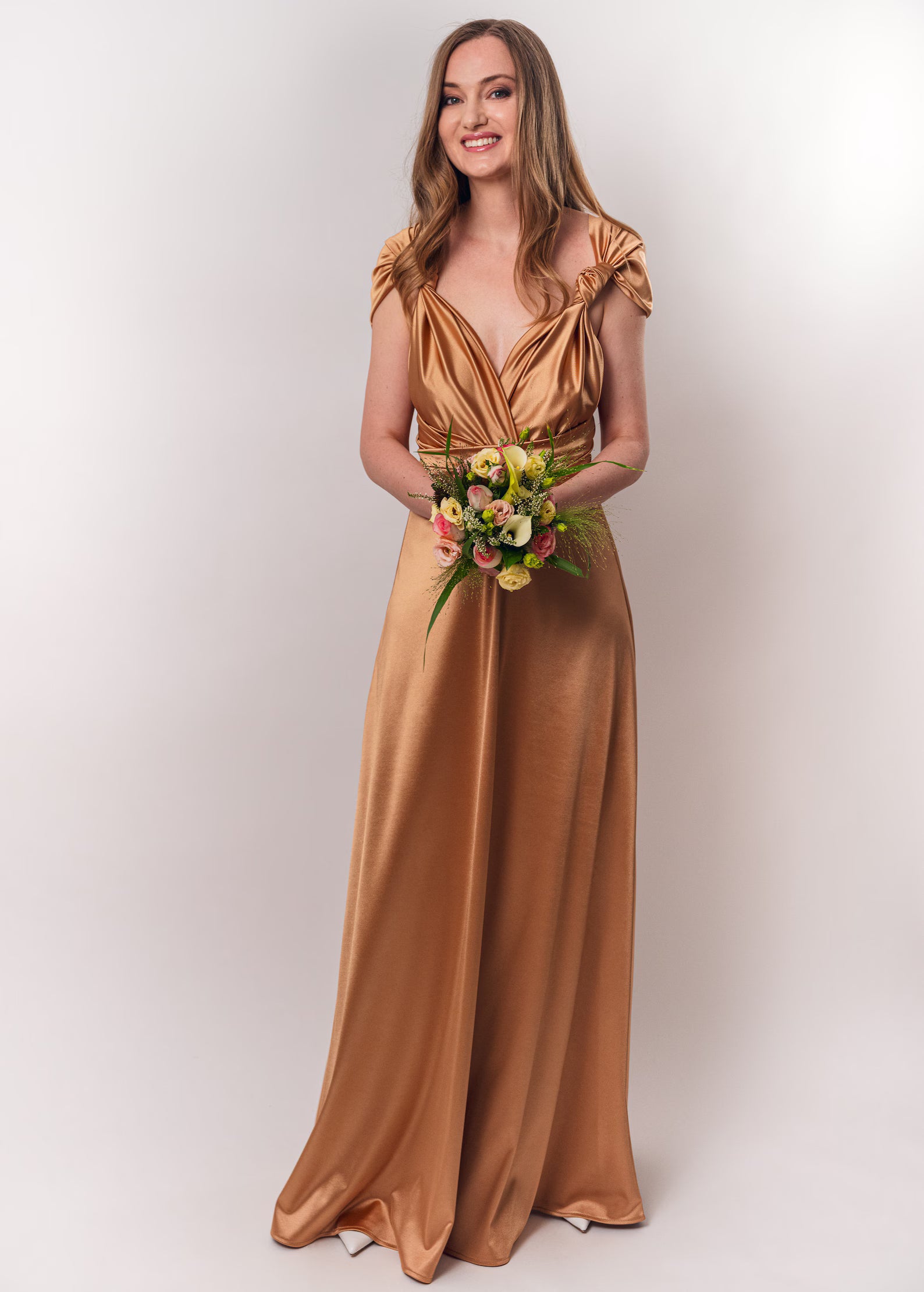 Rochie Lunga din Satin, Domnisoare de Onoare, Cappucino
