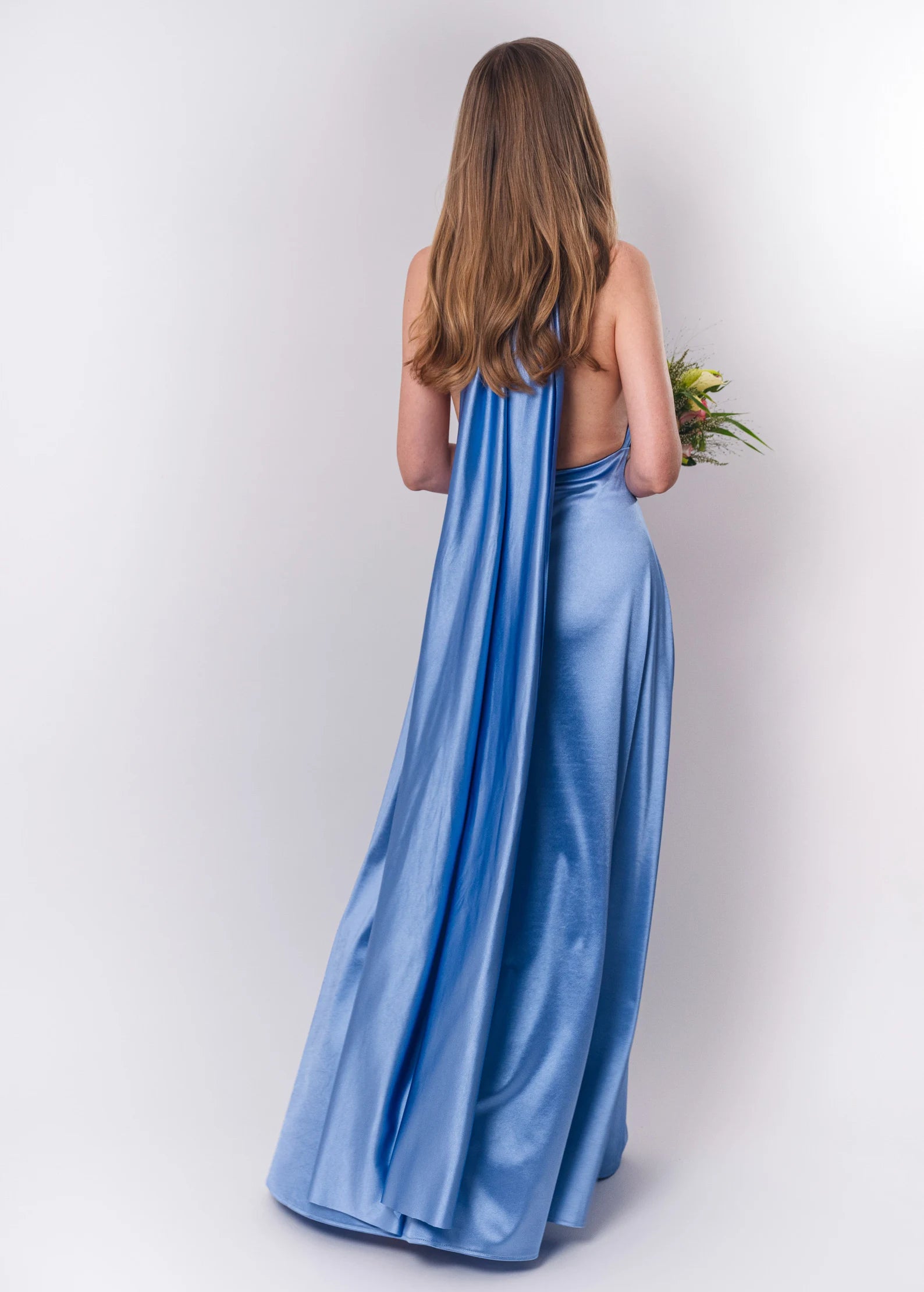 Rochie Lunga din Satin, Domnisoare de Onoare, Bleu