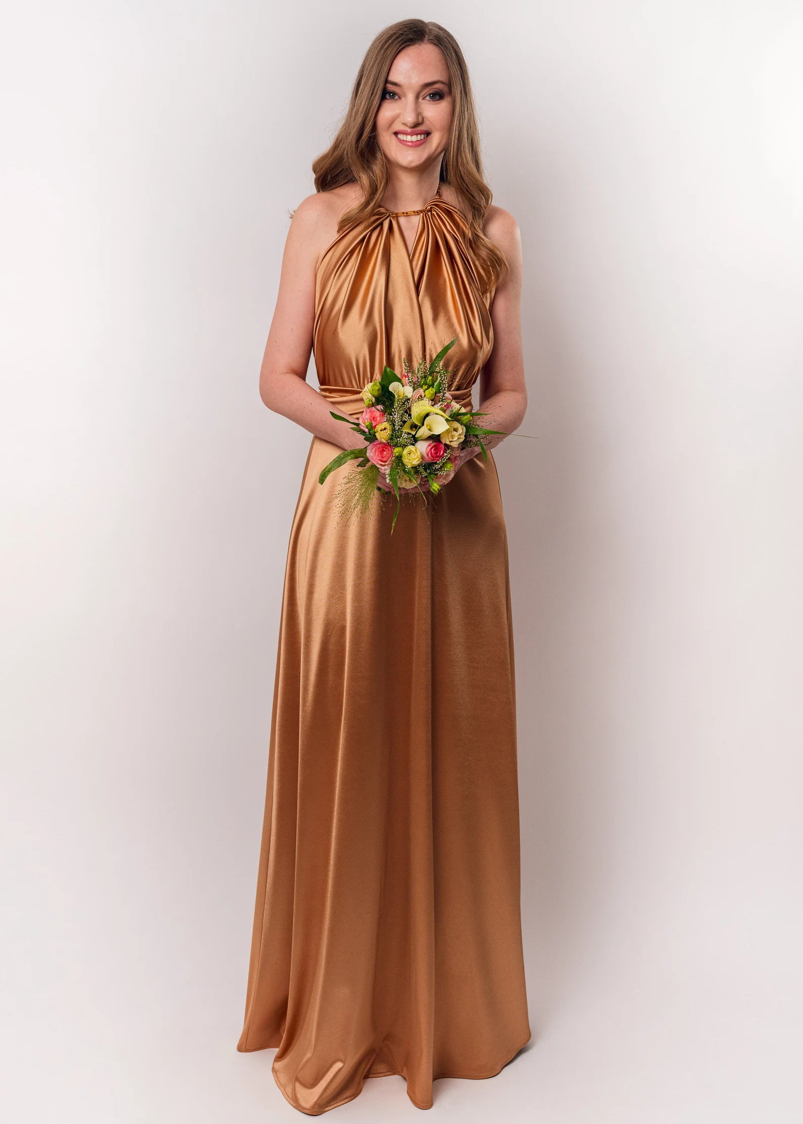 Rochie Lunga din Satin, Domnisoare de Onoare, Cappucino