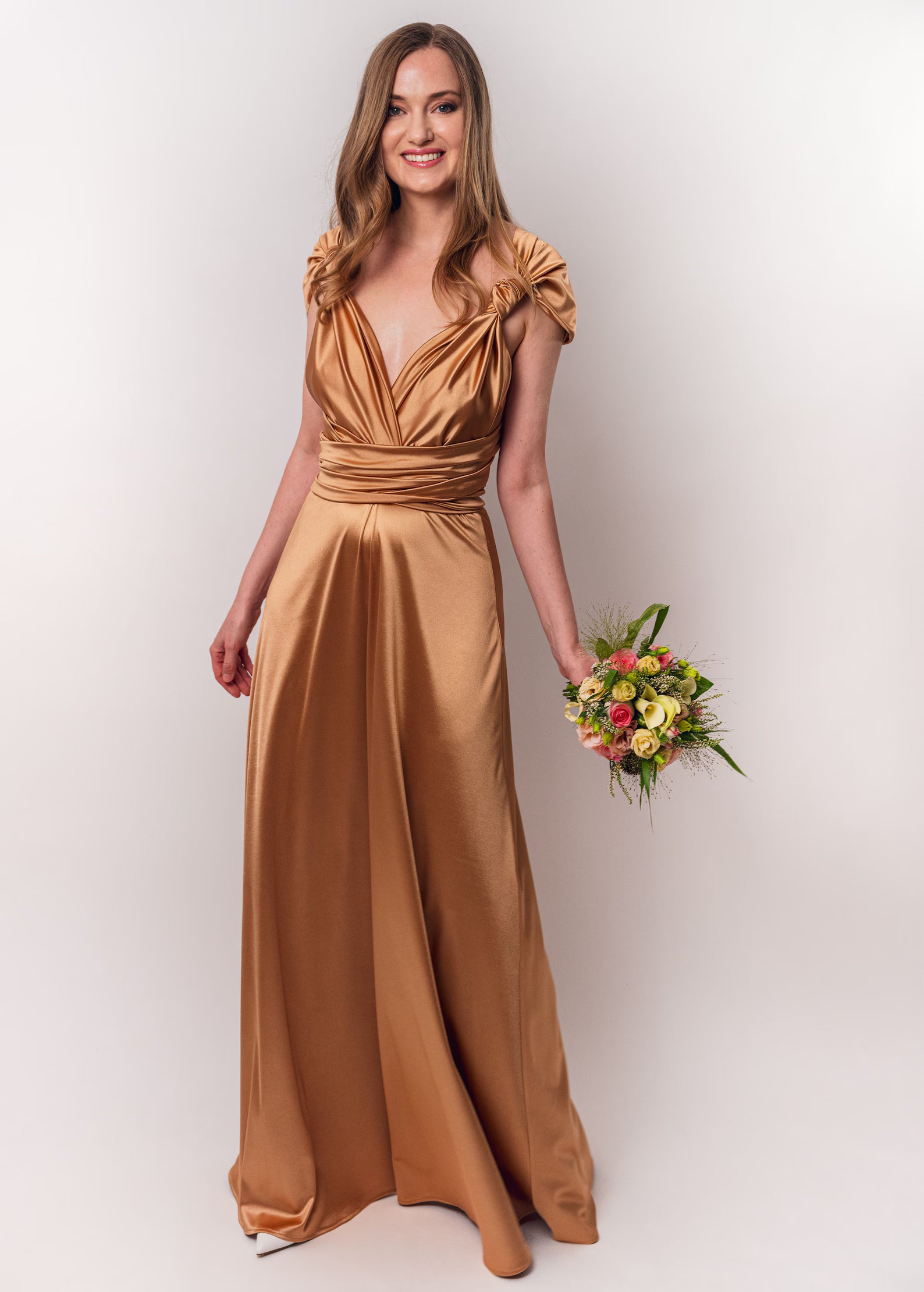 Rochie Lunga din Satin, Domnisoare de Onoare, Cappucino