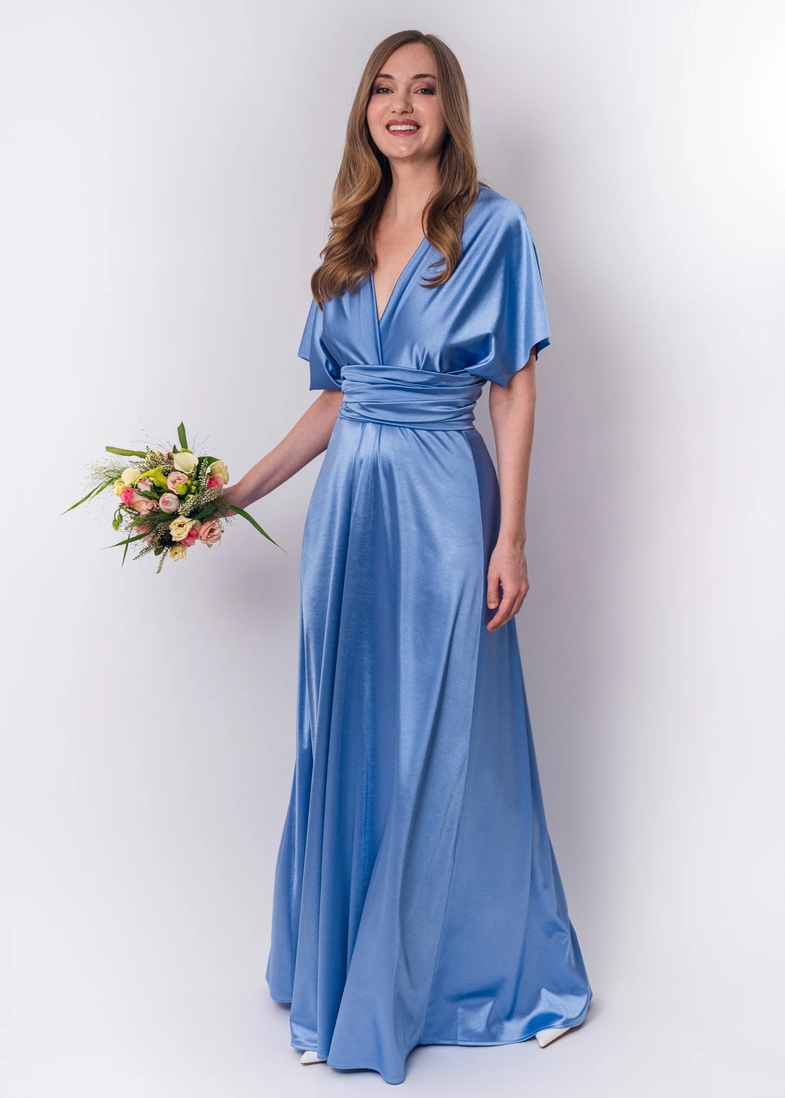 Rochie Lunga din Satin, Domnisoare de Onoare, Bleu