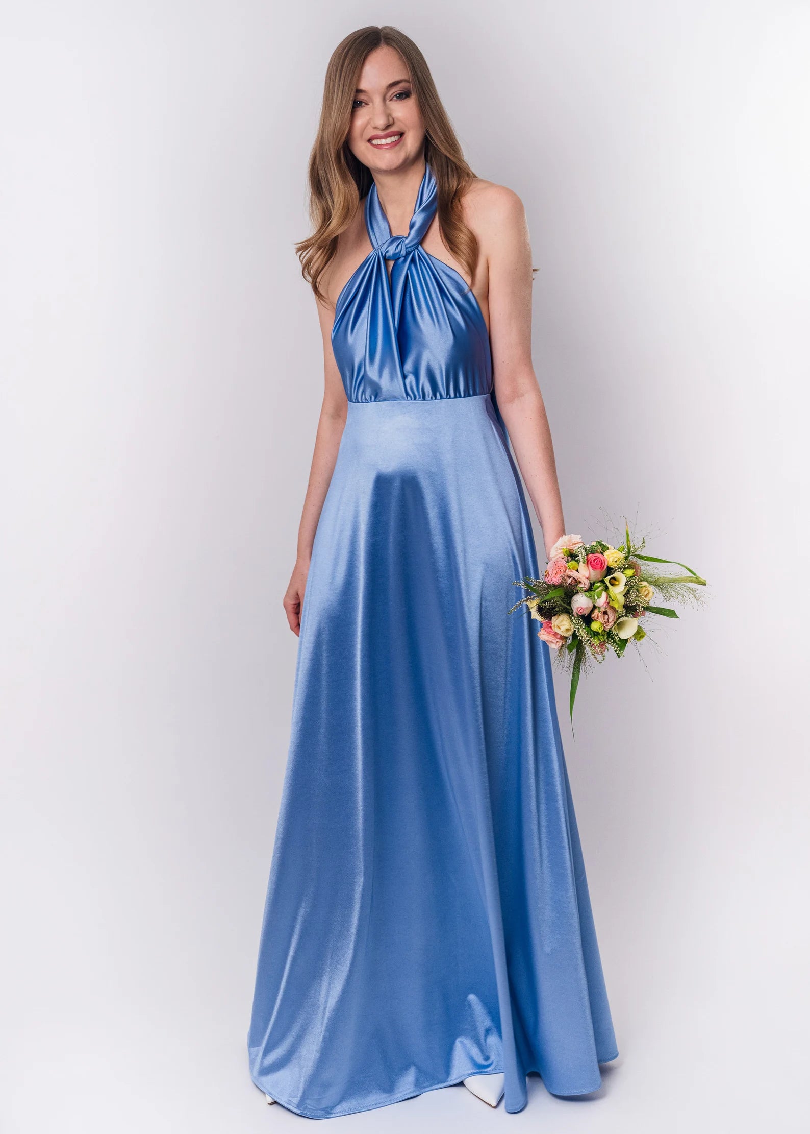 Rochie Lunga din Satin, Domnisoare de Onoare, Bleu
