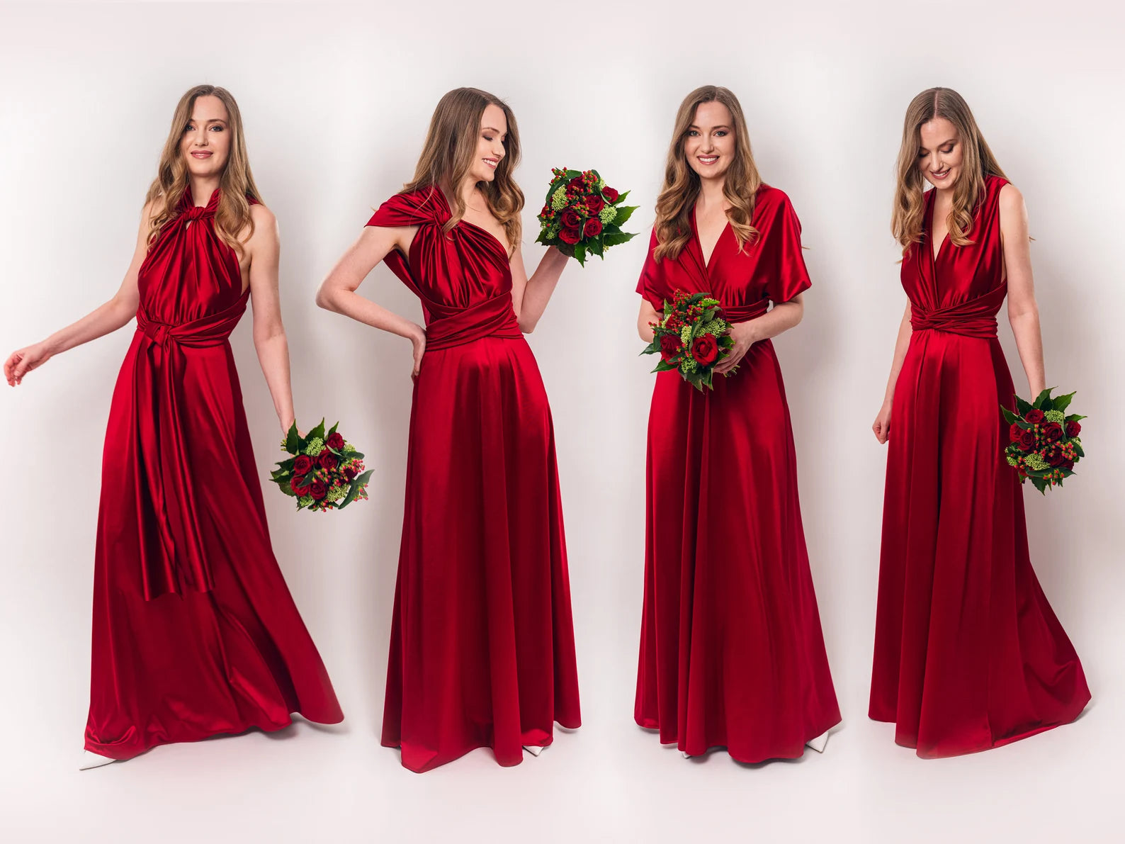 Rochie Lunga din Satin, Domnisoare de Onoare, Rosu