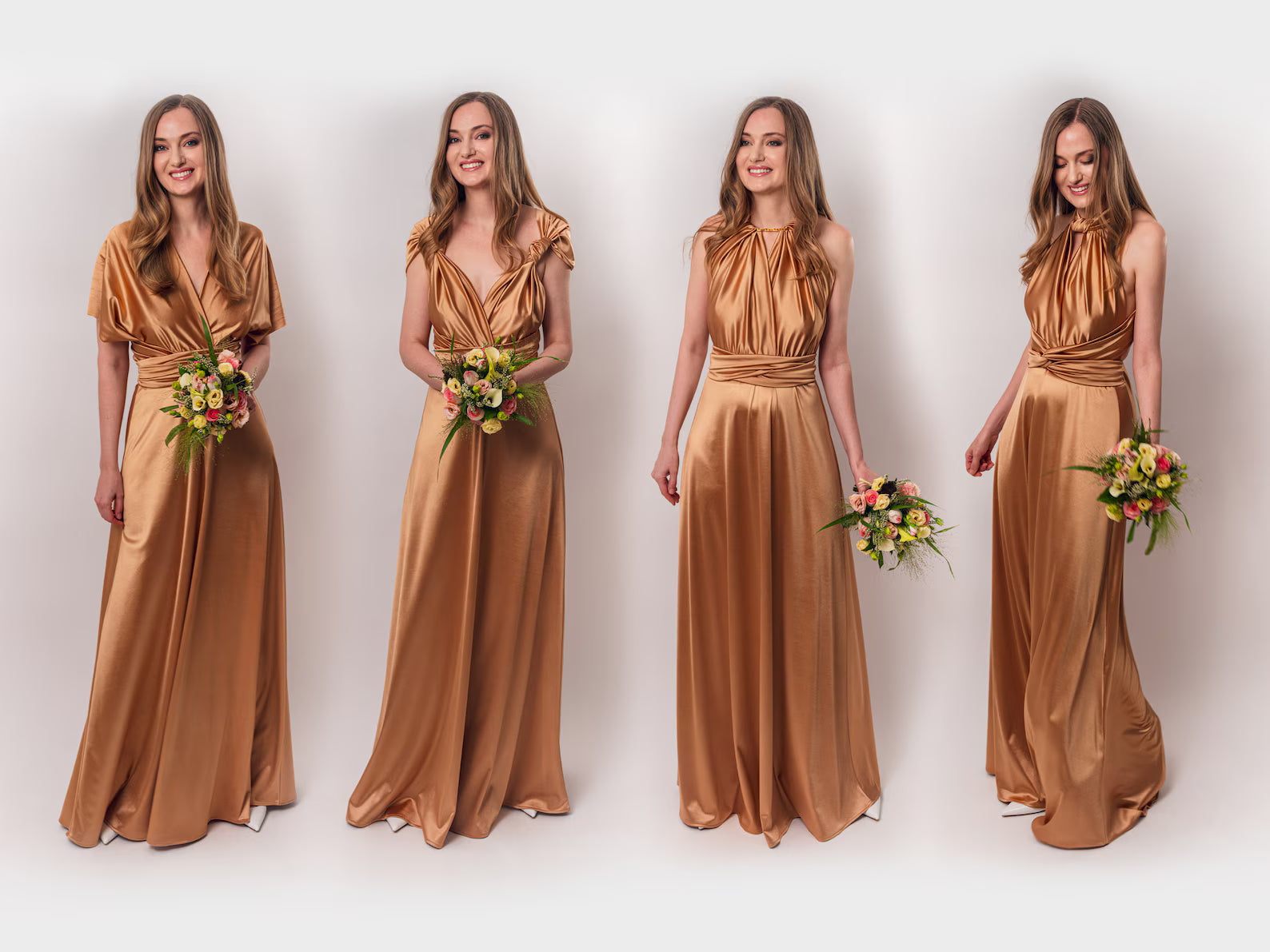 Rochie Lunga din Satin, Domnisoare de Onoare, Cappucino