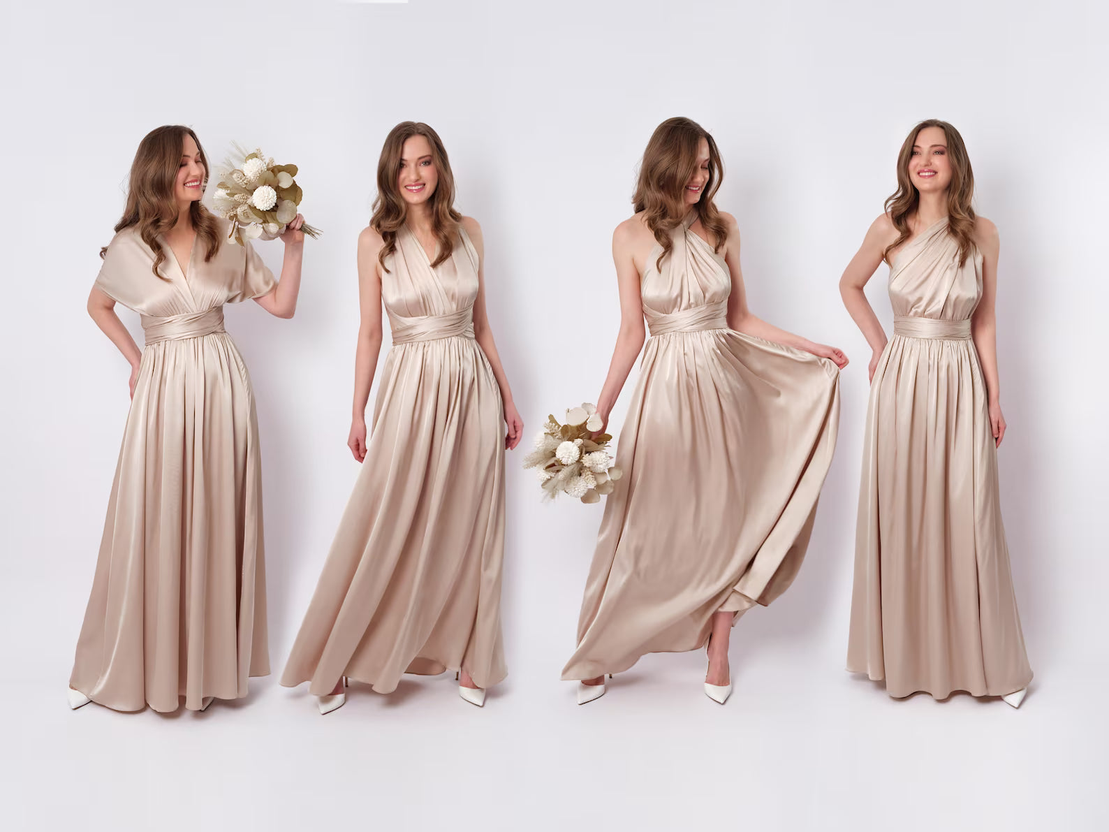 Rochie Lunga din Satin, Domnisoare de Onoare, Auriu