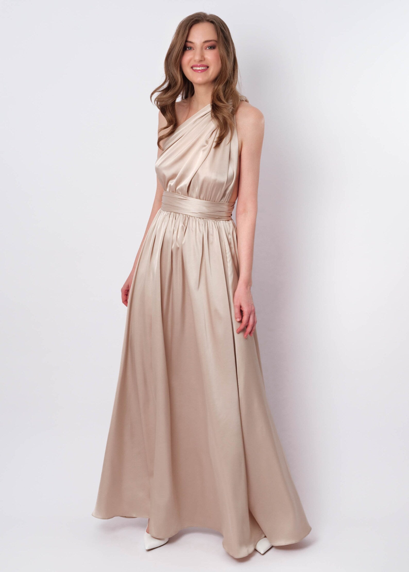 Rochie Lunga din Satin, Domnisoare de Onoare, Auriu