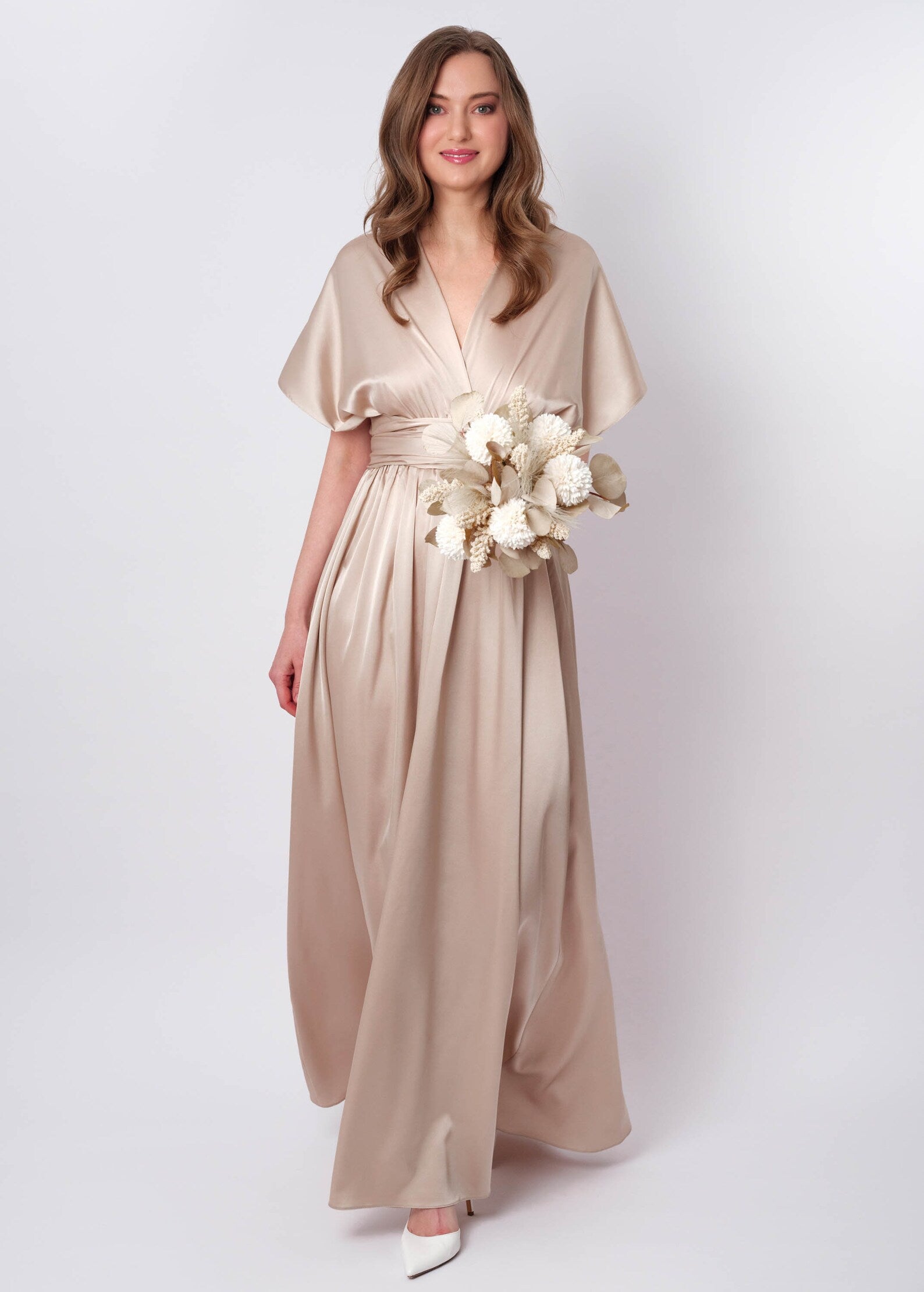 Rochie Lunga din Satin, Domnisoare de Onoare, Auriu