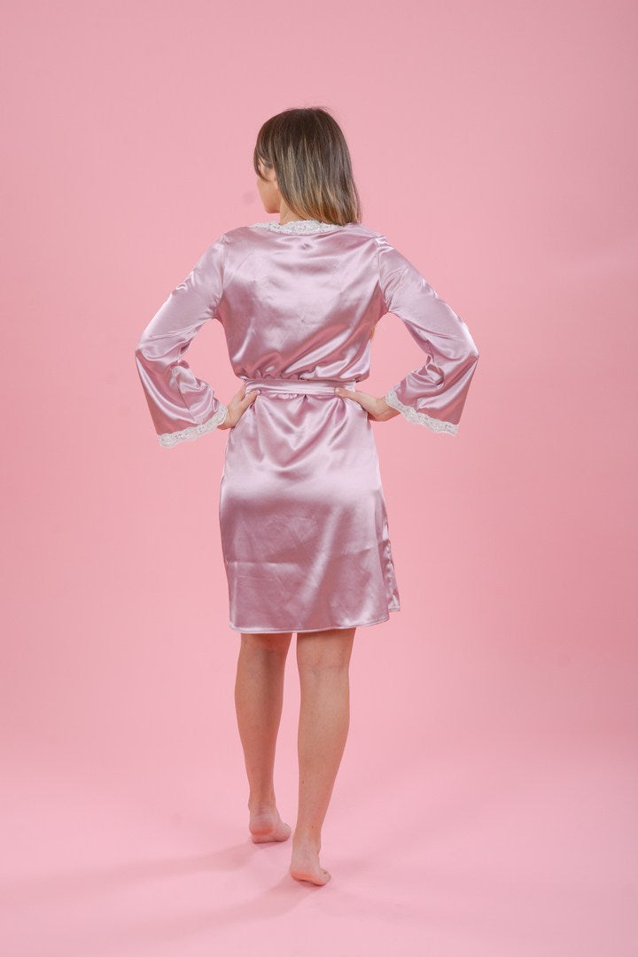 Kimono Majestique, Superior Quality Satin, Rose Pink