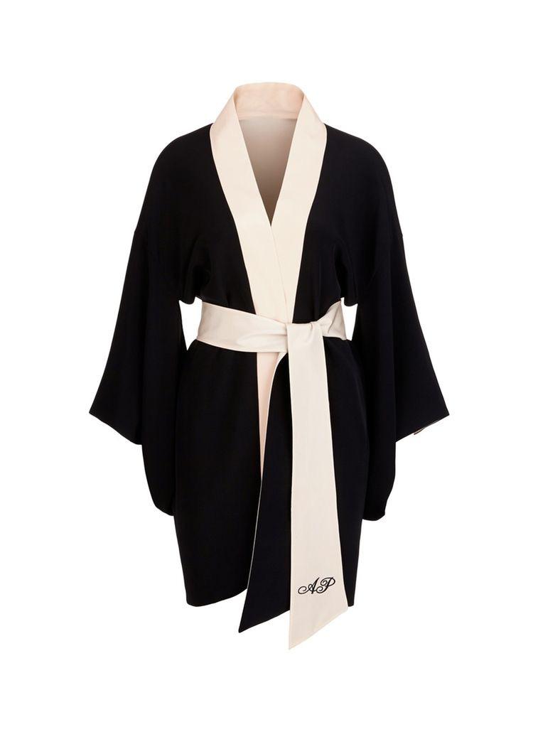 Kimono luxury din satin, superior quality satin, midnight black