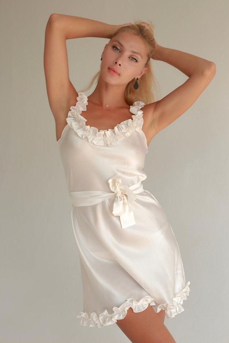 Rochie Elise Volla, Quality Satin Dress, Soft Ivory