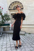 Rochie Mystic, Long Variant, Satin Cotton Fabric, Event Ruffles Dress, Midnight Black