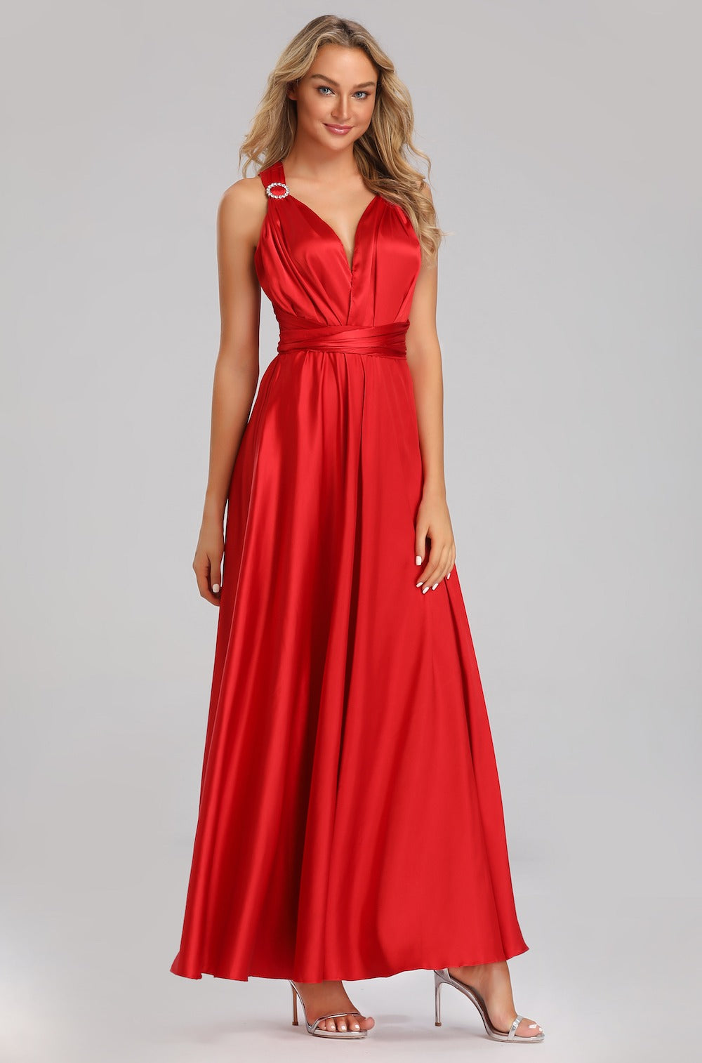 Rochie Amelie, Silky Satin Fabric, Passional red
