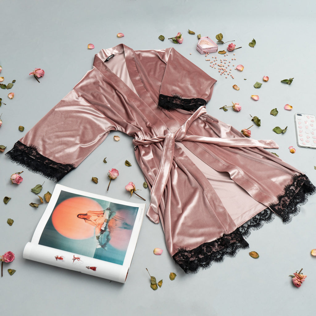 Kimono karren din catifea, super-soft velvet, light pink