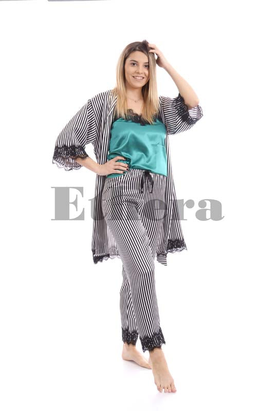 Set stripe addiction, super-high quality satin, emerald green