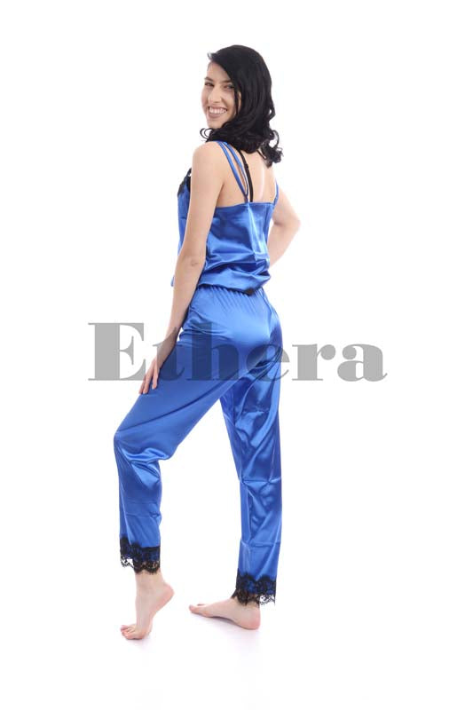 Pijama Belle Chic, Shiny Satin Fabric, Royal Blue