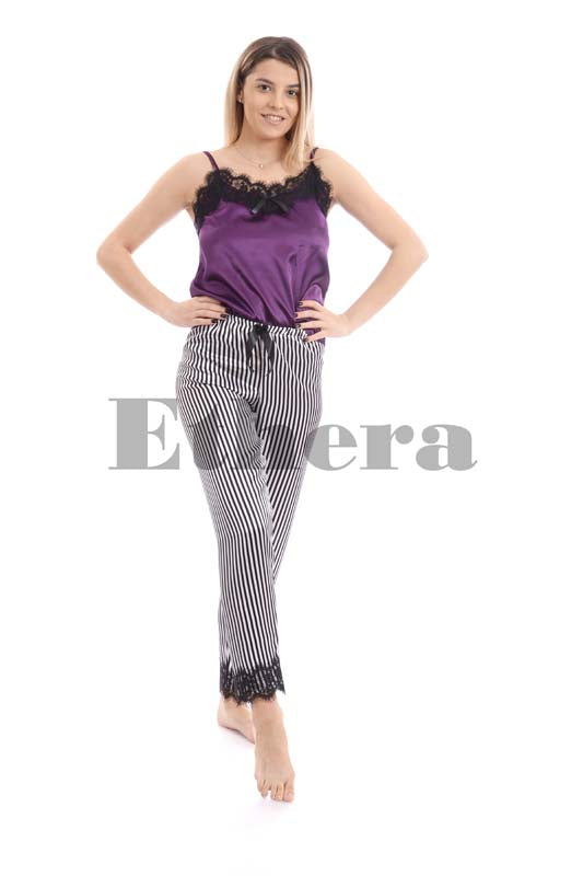 Pijama Scarlet Stripe, Finest Satin Fabric, Electric Purple