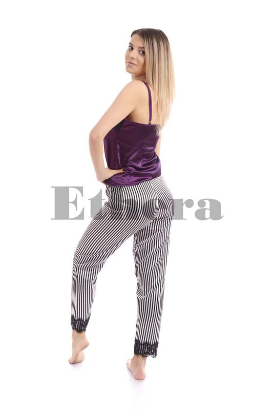 Pijama Scarlet Stripe, Finest Satin Fabric, Electric Purple