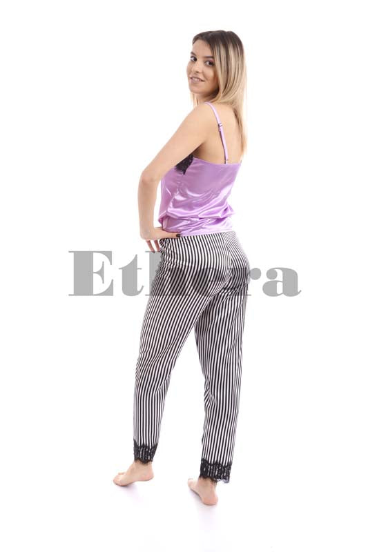 Pijama Scarlet Stripe, Finest Satin Fabric, Lilac Lavander